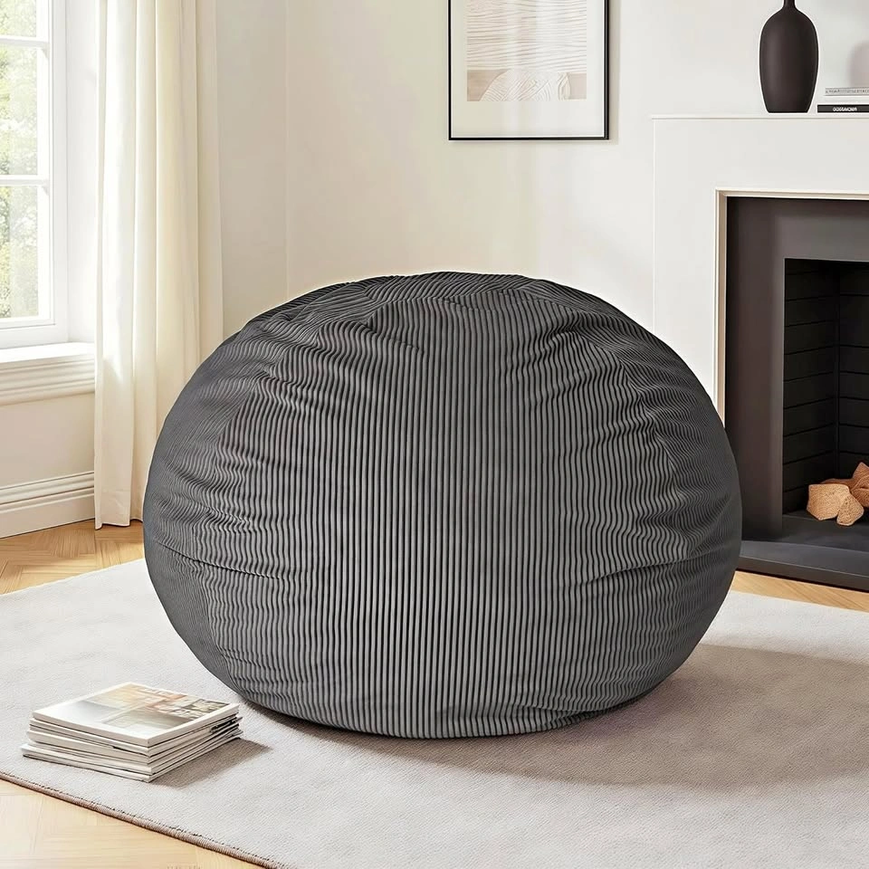 Large Dark Grey Bean Bag Chair with Filler – Plush Lounger