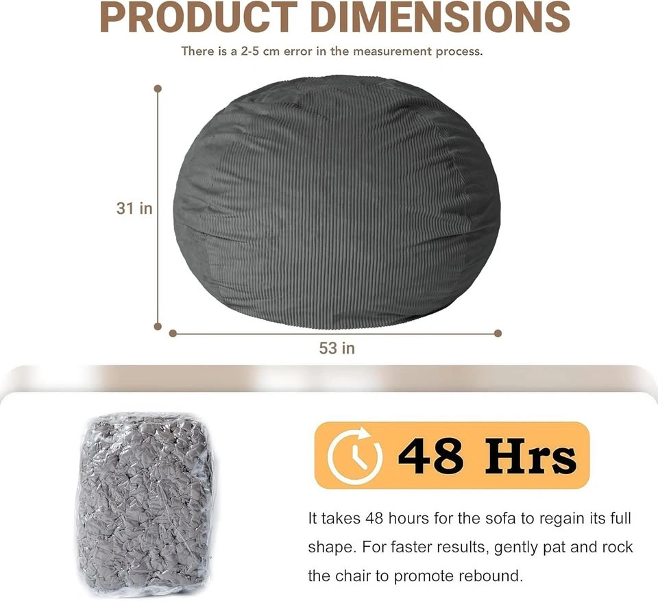 Large Dark Grey Bean Bag Chair with Filler – Plush Lounger - photo 3