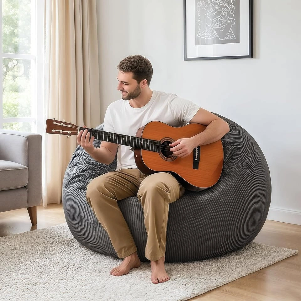 Large Dark Grey Bean Bag Chair with Filler – Plush Lounger - photo 4