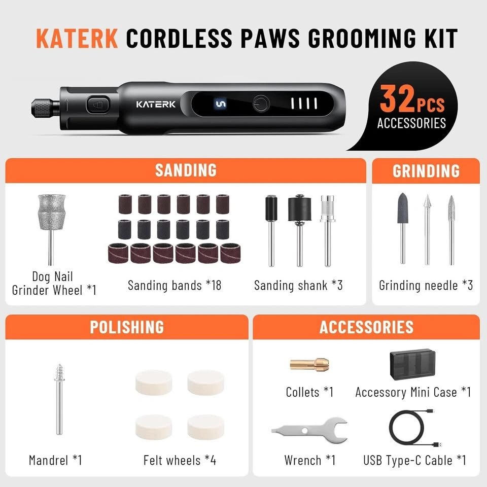 Pet Dog Nail Grinder – 5-Speed Quiet Electric Nail Trimmer Kit - photo 4