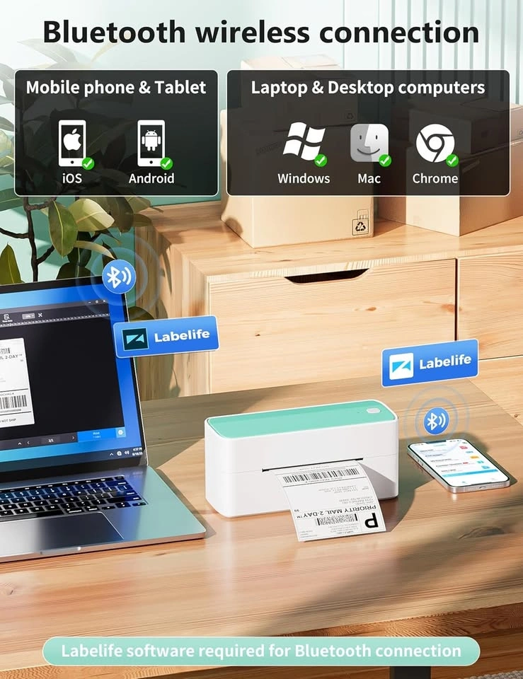 Bluetooth Thermal Shipping Label Printer – Green - photo 2