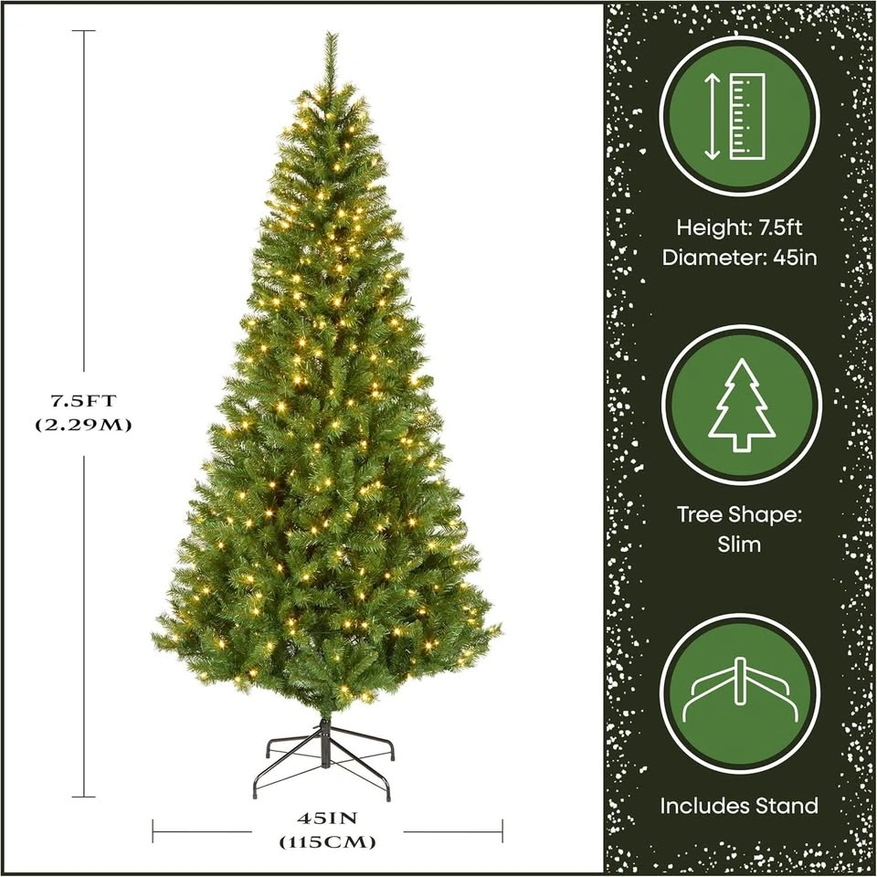 7.5 ft Pre-Lit Slim Artificial Christmas Tree – 350 LED Lights - photo 3