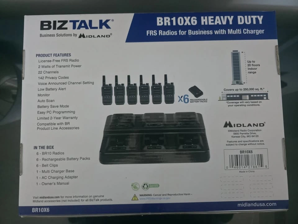 Midland BR10 Heavy-Duty Business Walkie Talkies – 6-Pack – New - photo 2