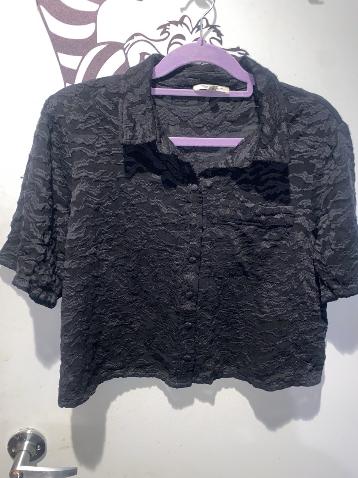 Good American Black Textured Sheer Crop Top Button Front Goth Gr - photo 3