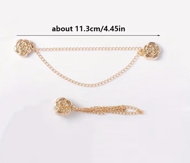 4pcs Flower Chain Metal Brooch Pins, Adjustable, Gold Silver Bla - photo 2