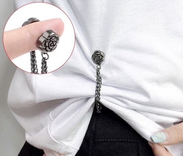 4pcs Flower Chain Metal Brooch Pins, Adjustable, Gold Silver Bla - photo 3