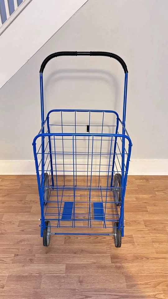 Blue Metal Folding Shopping Cart