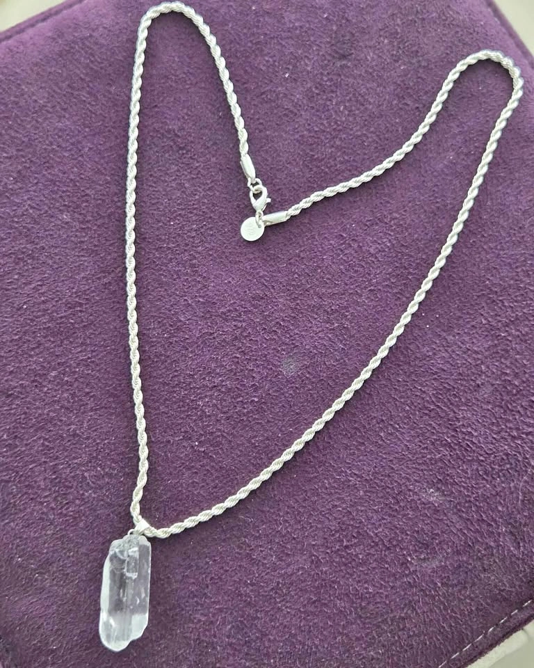 925 sterling silver rope chain w/ crystal pendant
