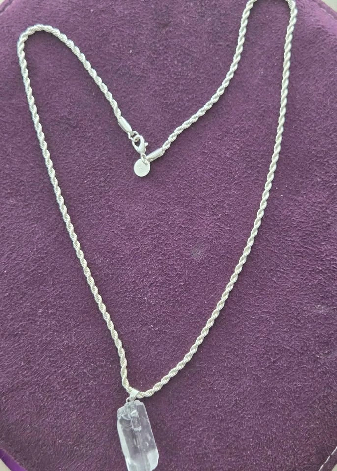 925 sterling silver rope chain w/ crystal pendant - photo 3