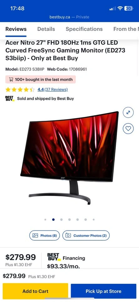 Acer 27" curved gaming monitor - photo 4