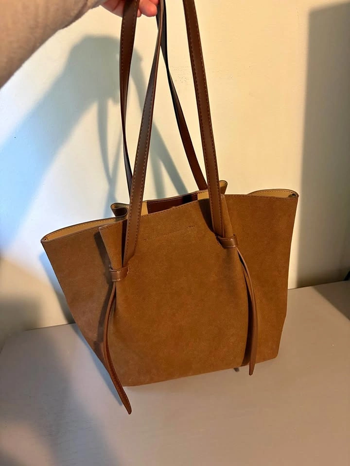 Brown Suede Tote Bag