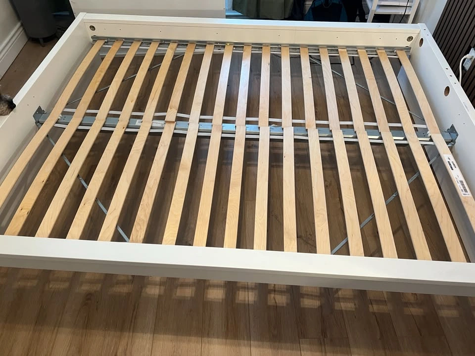 MALM Bed frame, high, w 4 storage boxes, white/Luröy, Queen - photo 2