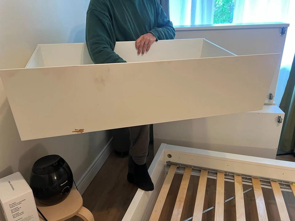 MALM Bed frame, high, w 4 storage boxes, white/Luröy, Queen - photo 5