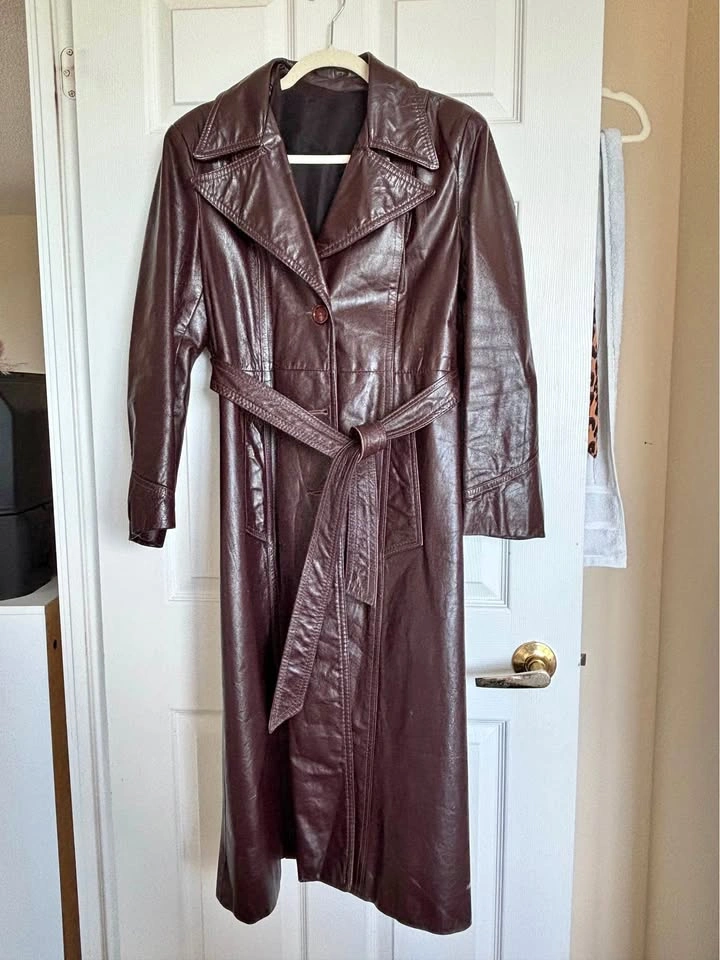 Vintage Brown Leather Trench Coat