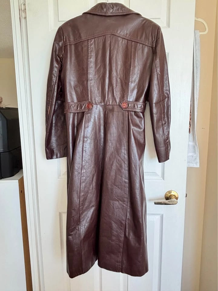 Vintage Brown Leather Trench Coat - photo 2