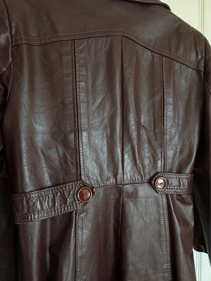 Vintage Brown Leather Trench Coat - photo 3