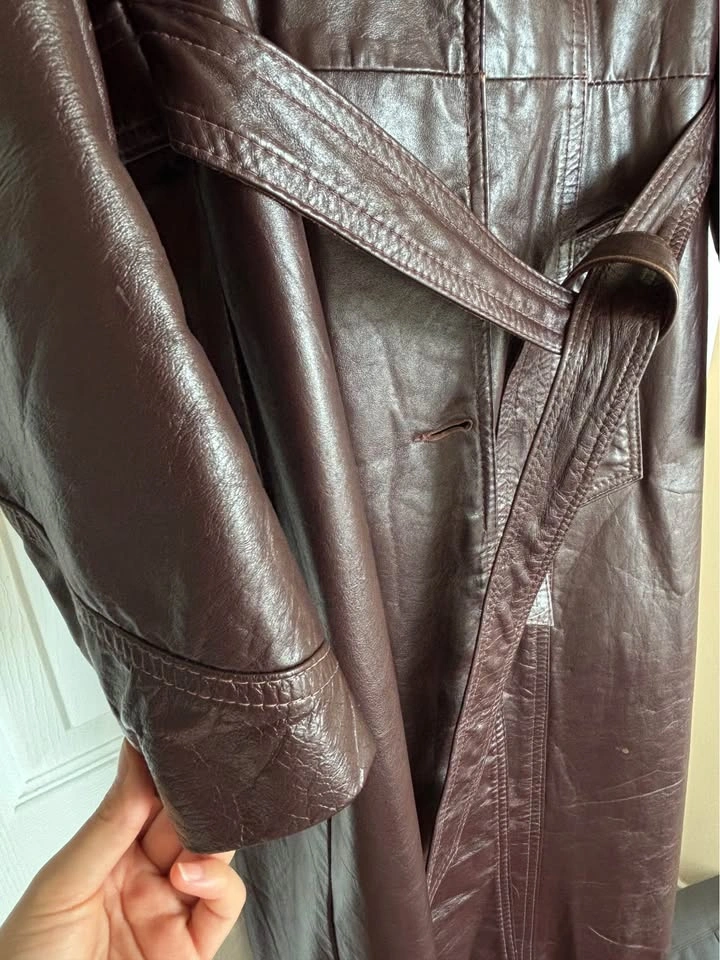 Vintage Brown Leather Trench Coat - photo 4