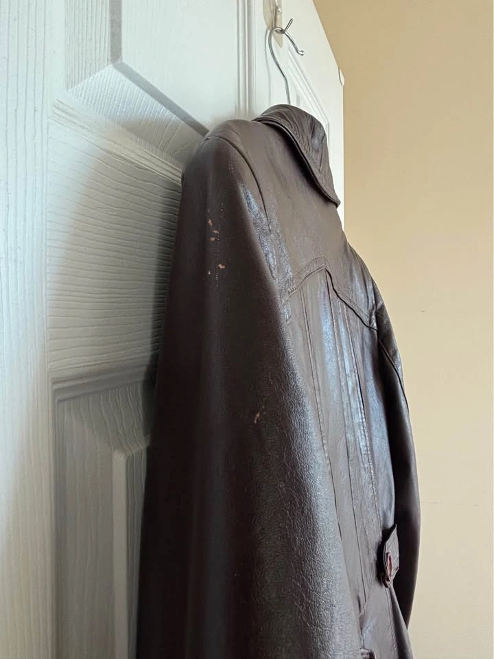 Vintage Brown Leather Trench Coat - photo 5