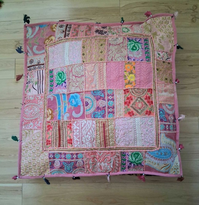 NEW BOHO PINK PATCHWORK MEDITATION CUSHION COVER