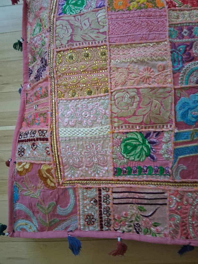 NEW BOHO PINK PATCHWORK MEDITATION CUSHION COVER - photo 4