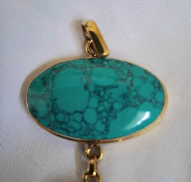 NEW GOLD-TONE TURQUOISE AND LAPIS LAZULI STONES PENDANT - photo 2