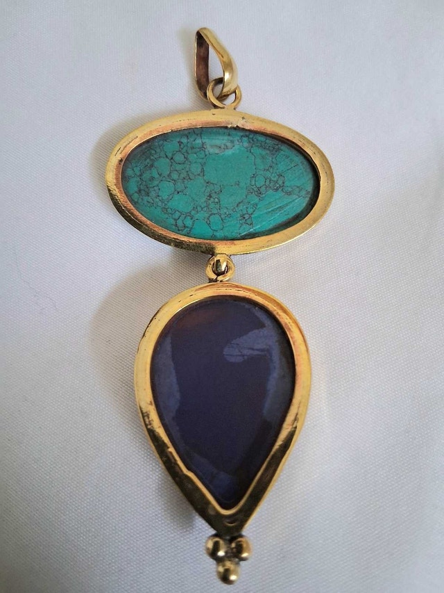 NEW GOLD-TONE TURQUOISE AND LAPIS LAZULI STONES PENDANT - photo 4