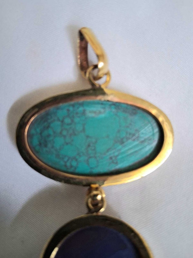 NEW GOLD-TONE TURQUOISE AND LAPIS LAZULI STONES PENDANT - photo 5