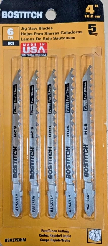 Bostitch 5-pack 4 inch 6 TPI HCS Jig Saw Blades BSA3753HM