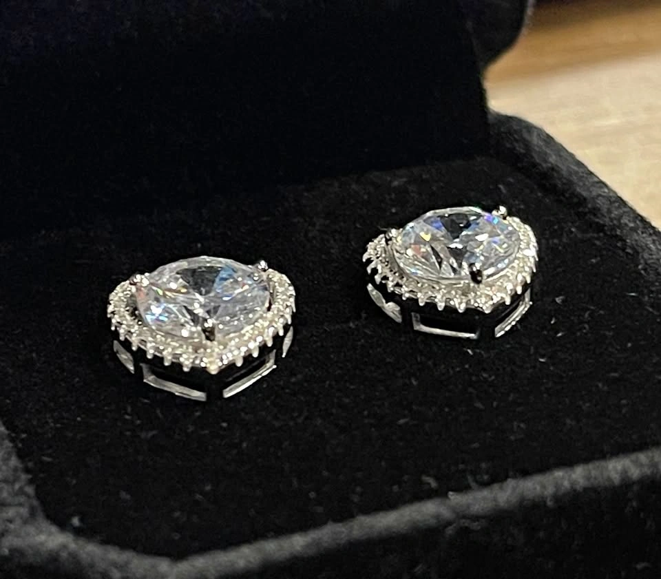 925 Silver 2.0ct Heart Halo Simulated Diamond Stud Earrings