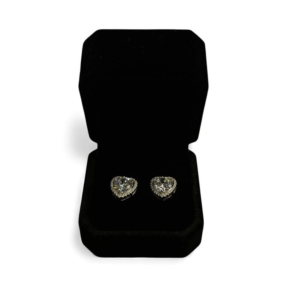 925 Silver 2.0ct Heart Halo Simulated Diamond Stud Earrings - photo 3