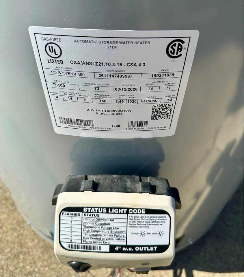 A.O. Smith Signature 100 G6-S7576NV 400 Natural Gas Water Heater - photo 2