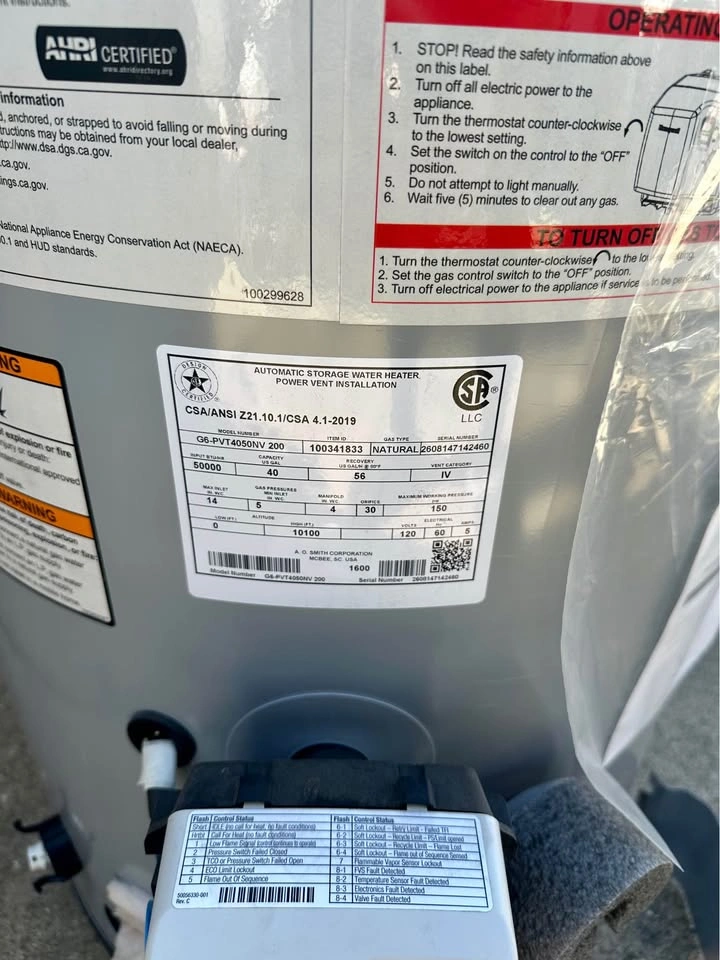 A.O. Smith Signature 500 Series Residential Gas Water Heater - photo 2