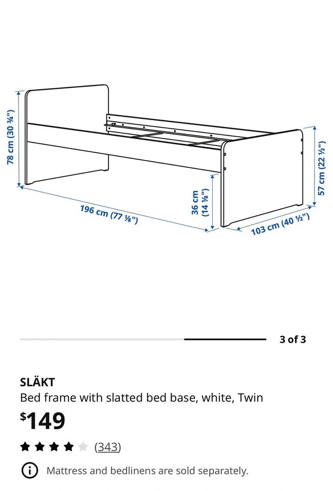 Ikea Single Twin Bed Frame White - photo 2