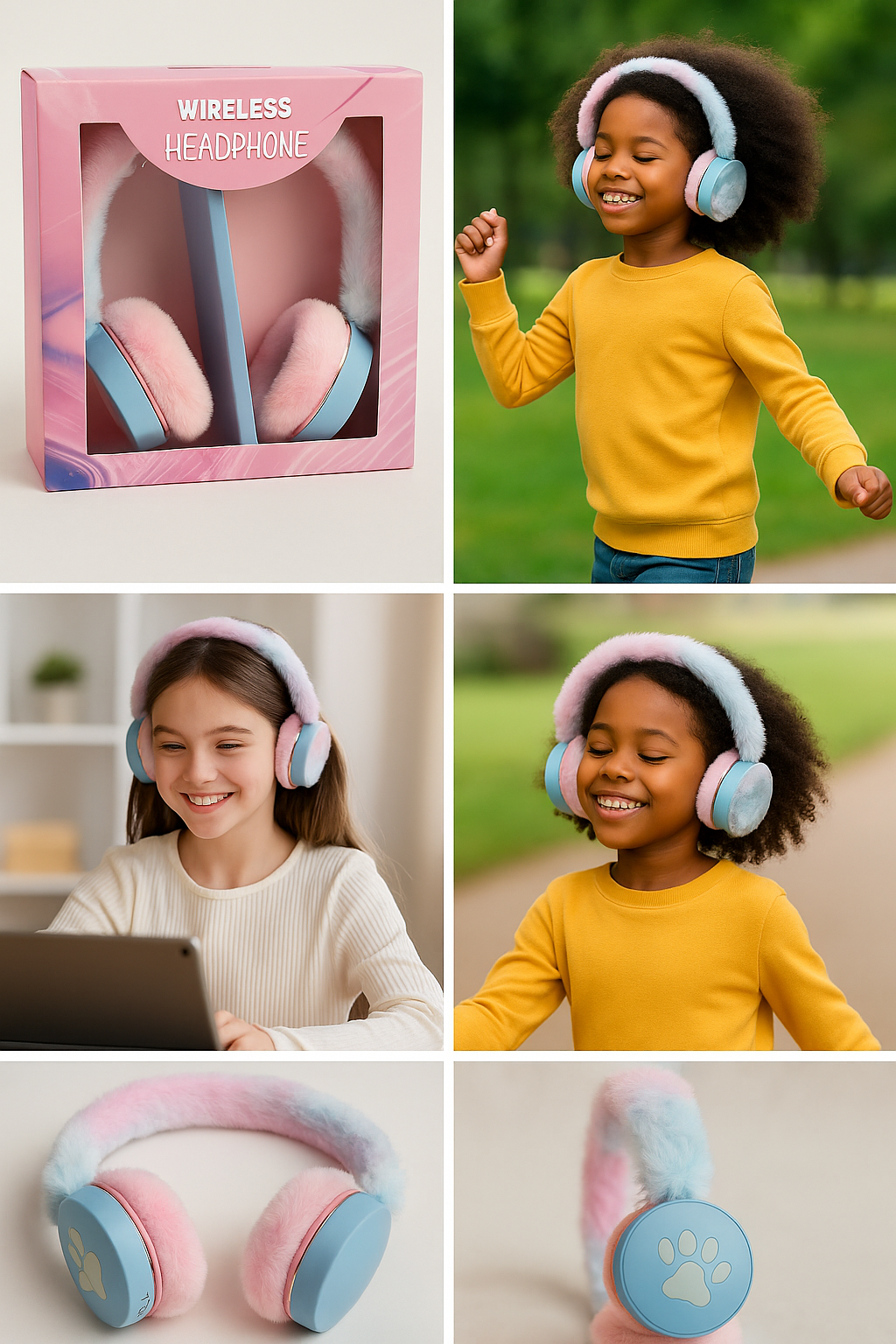 Kids Bluetooth LED Headphones Pink Soft Over-Ear Wireless Headse - photo 4