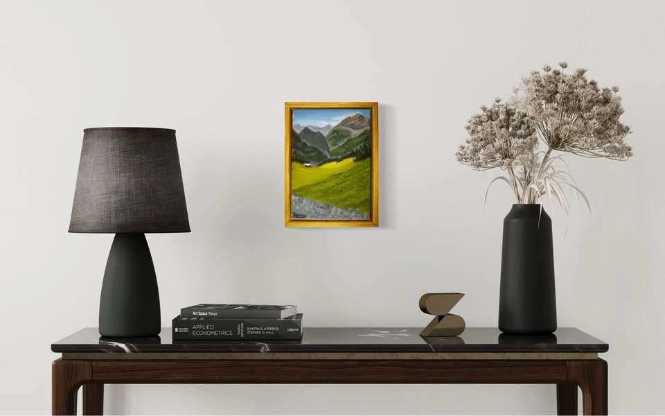 Original Swiss Alps Oil Painting – Framed Mountain Landscape - photo 2