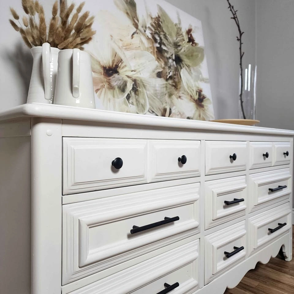 Solid Wood Vintage 9-Drawer Dresser — White + Matte Black Pulls - photo 5