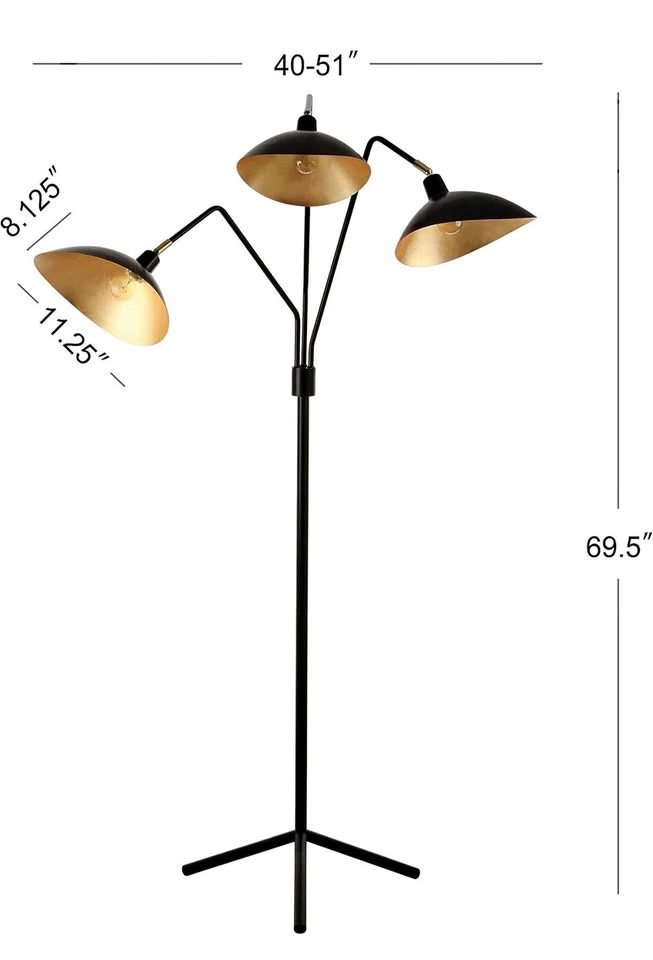 MCM Black and Gold Standing Floor Lamp 3 Head