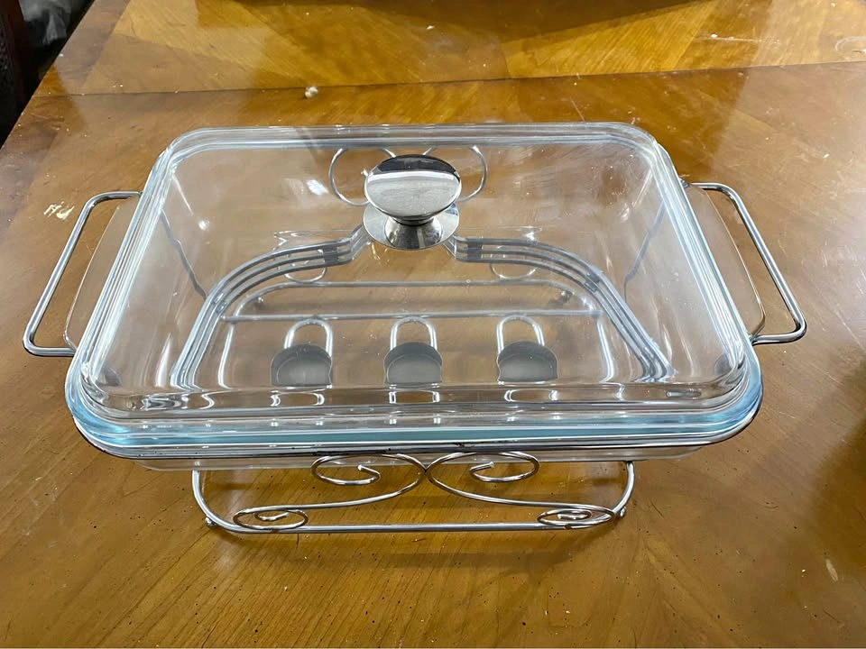 Glass Serving Dish with Lid and Candle Warmer