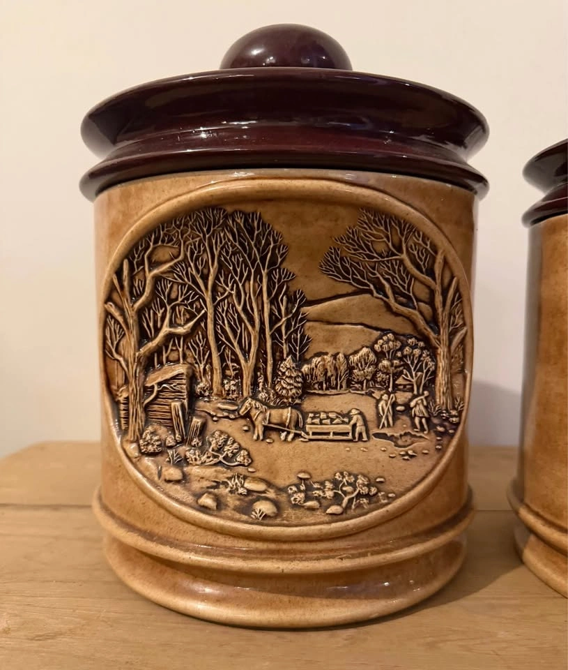 Two Vintage Ceramic Canisters | Hershey Molds | Farmhouse Decor - photo 2