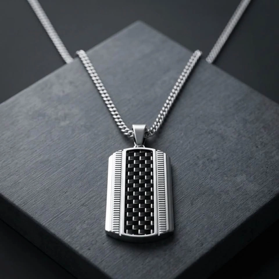 Carbon Fiber Dog Tag Pendant – 316 Stainless Steel - photo 2