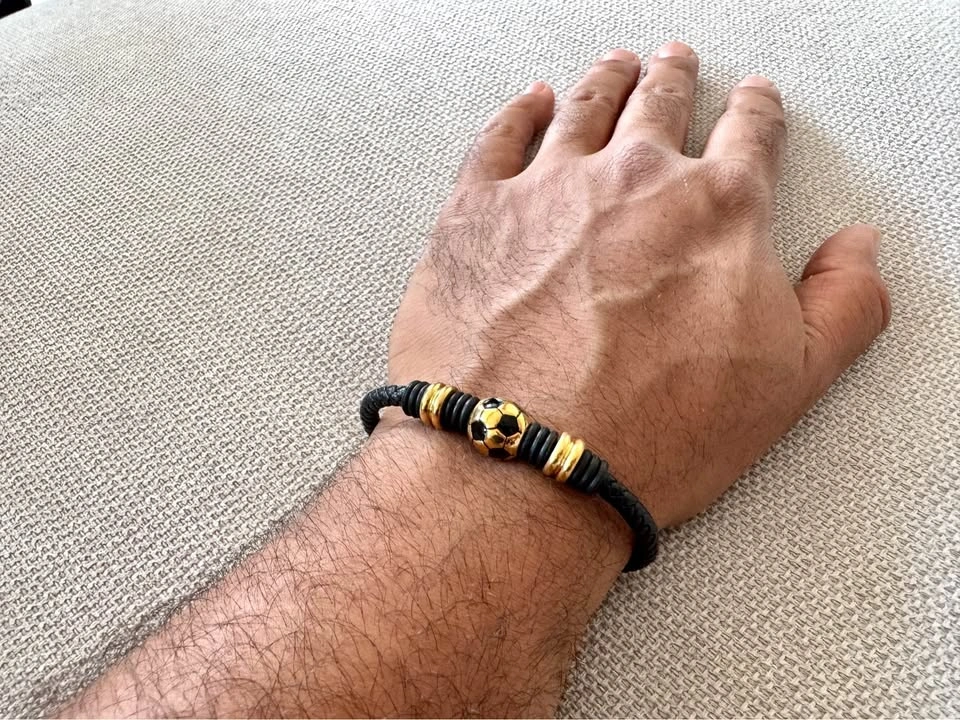 Soccer Ball Genuine Leather Bracelet – Black & Gold - photo 5