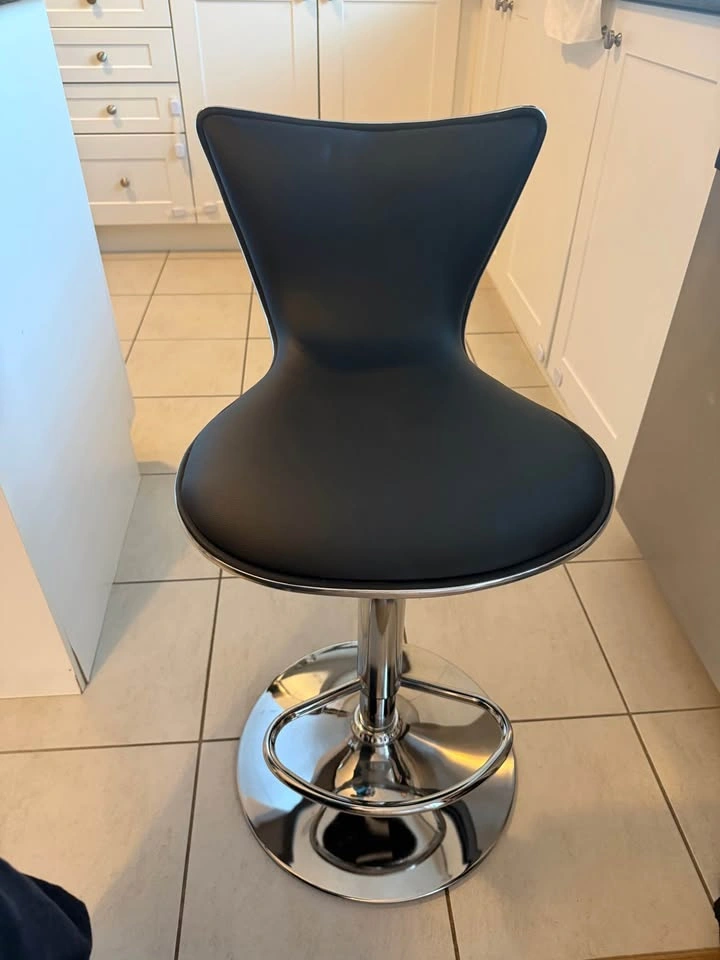 2 Modern Black Faux Leather Swivel Bar Stool with Chrome Base - photo 2