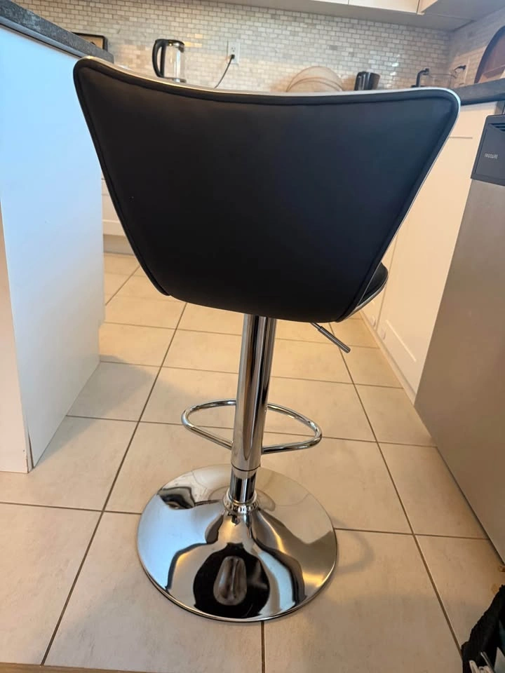 2 Modern Black Faux Leather Swivel Bar Stool with Chrome Base - photo 3