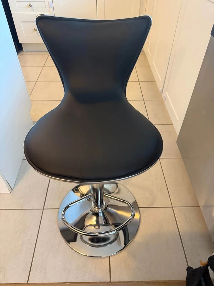 2 Modern Black Faux Leather Swivel Bar Stool with Chrome Base - photo 4