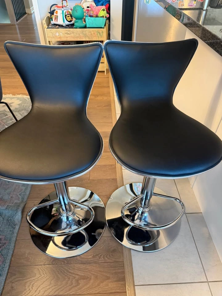 2 Modern Black Faux Leather Swivel Bar Stool with Chrome Base - photo 5