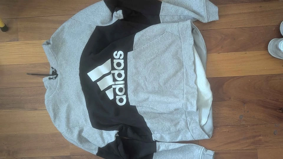 Large Adidas grey & black hoodie
