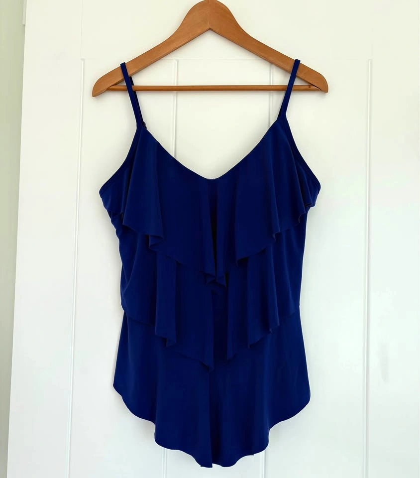 Magicsuit Rita Ruffle Tiered Swim Tankini Top Softcup Blue Size