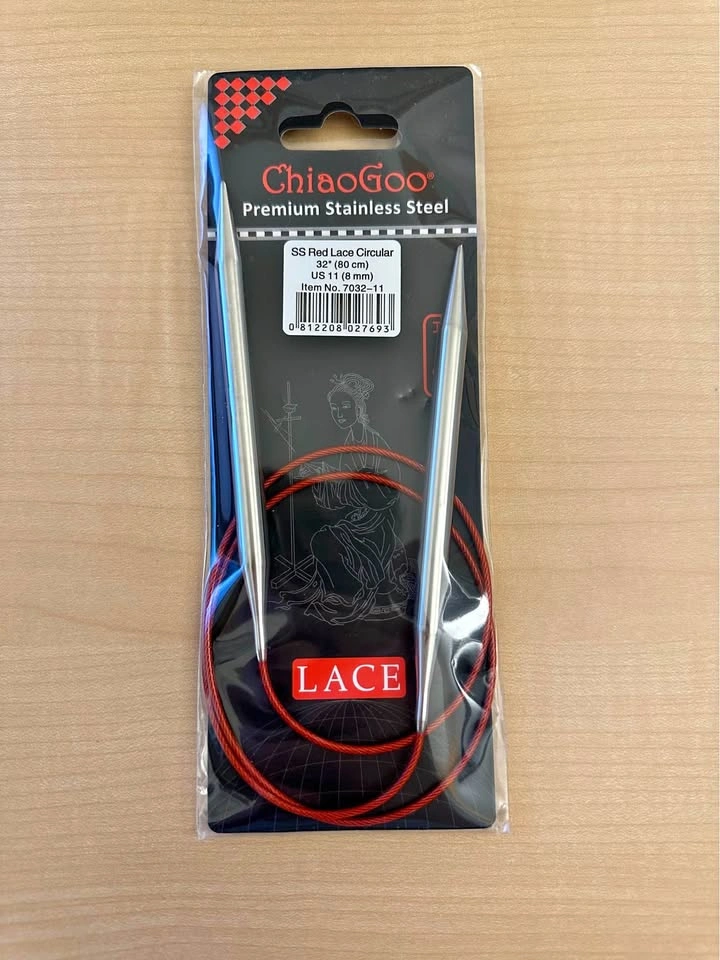 ChiaoGoo SS Red Lace Circular Knitting Needles 32 inch US 11