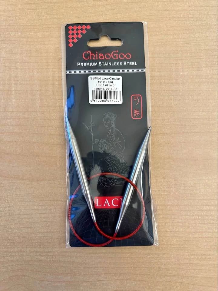 ChiaoGoo SS Red Lace Circular Knitting Needles 16 inch US 11