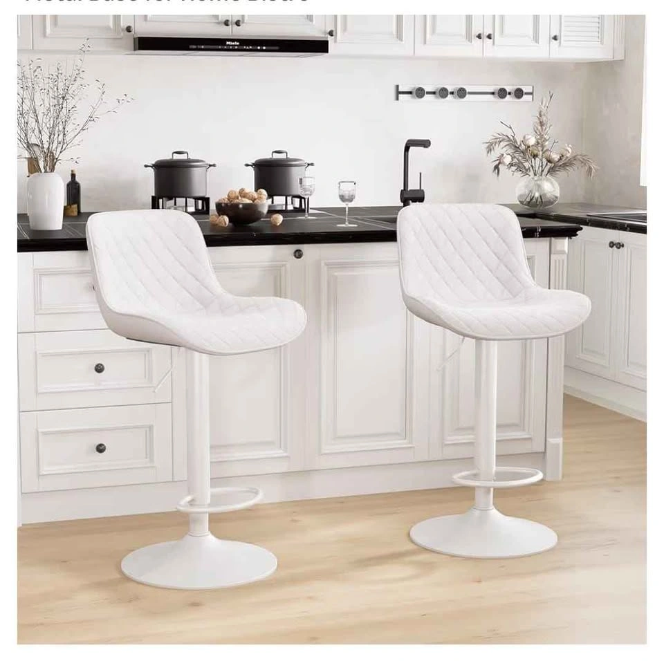 White Bar Stools Set of 2, Mid-Century Modern Counter Height